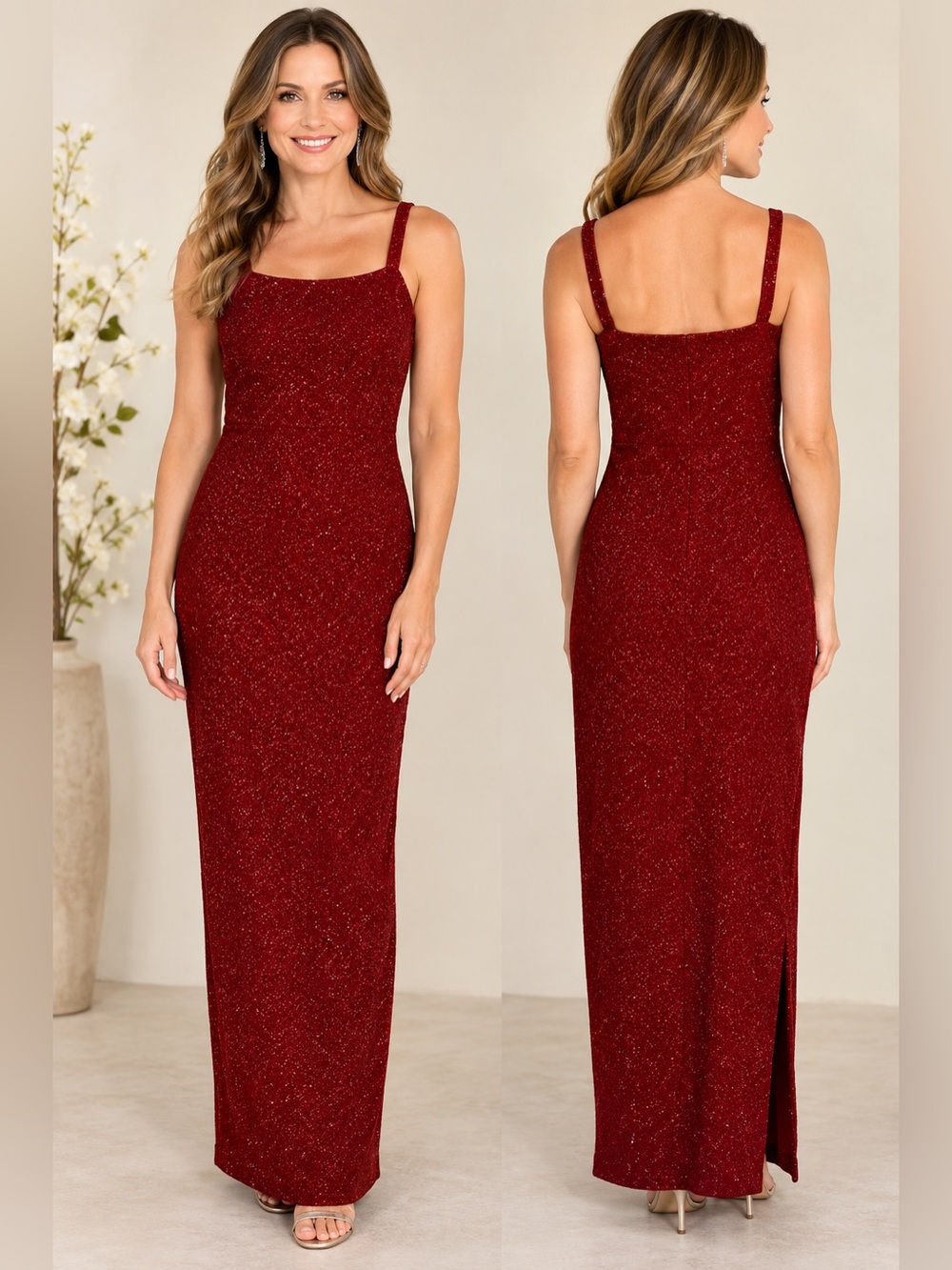 Charlotte Russe Red Glitter Maxi Dress Size Medium Like New